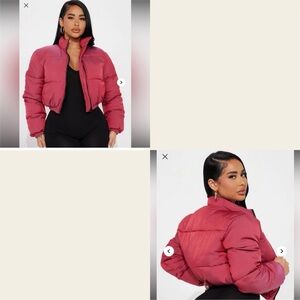 NWT Fashion Nova Take Me To A Galaxy Pink Cropped Puffer Jacket | Size M